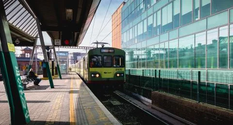 Passengers walking on the platform of Connolly DART train station in Dublin Stock Photos