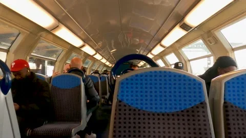 Passengers Wearing Mask Inside Double Decker Paris Train France COVID Stock Footage 210590345