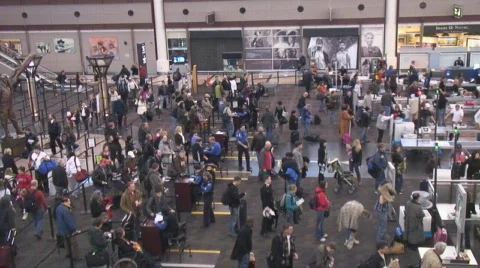 Passengers weave through airport security lines Stock Footage 604682