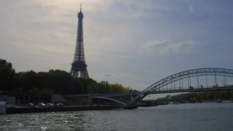 Passerelle Debilly and the Eiffel Tower in Paris Stock Footage 133100844
