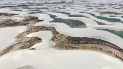 Passing Across Interconnected Lagoons and Sculpted Dunes in Lençóis Maranhenses Stock Footage 342443255