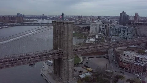 Passing Around the Brooklyn Bridge Stock Footage 74864090