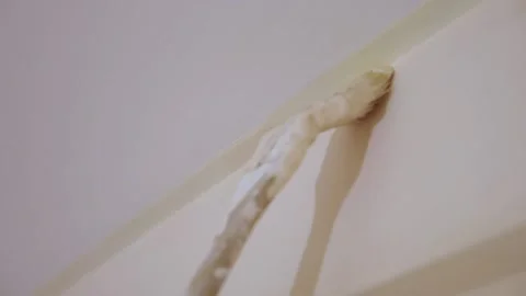 Passing the brush along the edge of the ceiling - slow motion Stock Footage 130704615