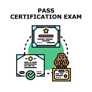 Passing certification exam process and qualification achievement Stock Illustration