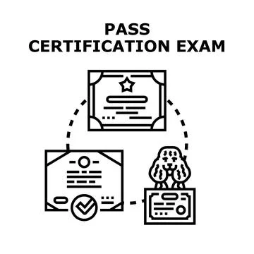 Passing certification exam process and qualification achievement Stock Illustration