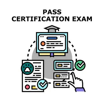 Passing certification exam process obtaining professional qualification Stock Illustration