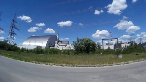 Passing by Chernobyl Nuclear Power plant Stock Footage