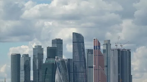 Passing clouds over the business center of Moscow City in the Russian capital. Stock Footage 214052768