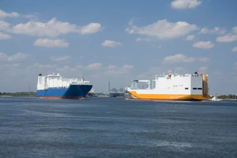 Passing container ships Stock Photos