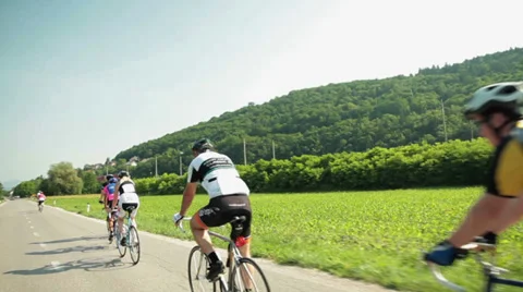 Passing by a crowd of cyclers competing Stock Footage 31575122