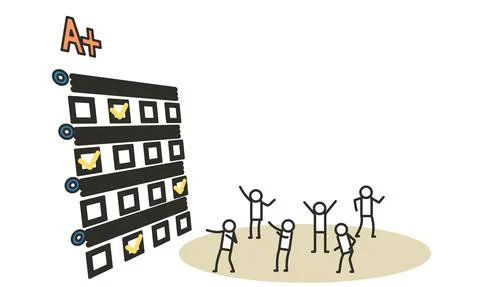 Passing exam with excellent marks for man and woman. Students study and test  Stock Illustration