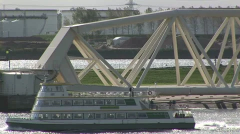 Passing Ferry in waterway Stock Footage 20487755