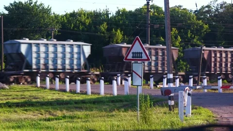 Passing freight train. Railroad intersection. Stock Footage 245092263
