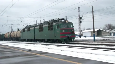 By passing freight train station Stock Footage 47084867