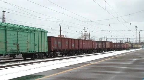 By passing freight train station Stock Footage 47085159