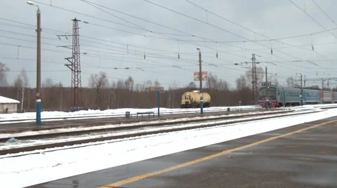 By passing freight train station Stockbeeldmateriaal 47085199