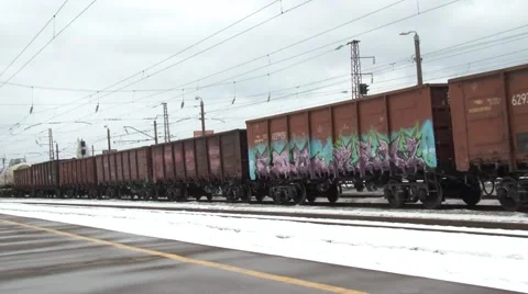 By passing freight train station Stockbeeldmateriaal 47805853