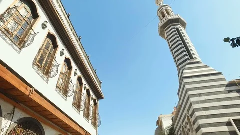 Passing in front of a mosque in Old Damascus, Syria Stock Footage 119503608