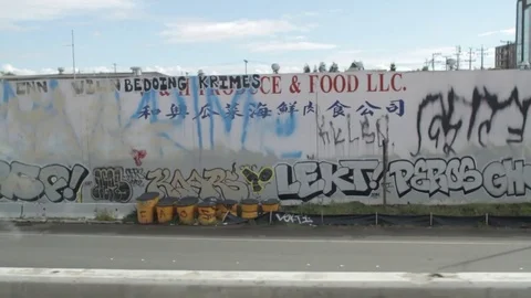 PASSING GRAFFITI WALL 2 Stock Footage 75962230
