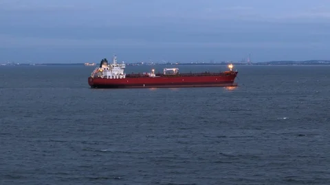 Passing by Huge Cargo Ship on Baltic Sea at Dusk Stock Footage 116411536