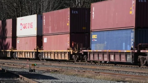Passing intermodal stacked container train 스톡 동영상 291596986