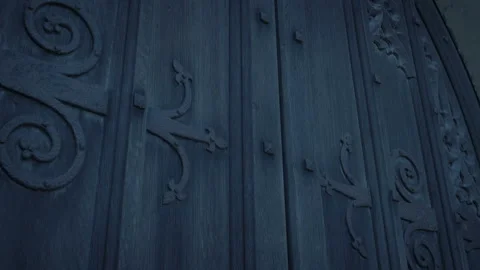 Passing Large Castle Door In The Evening Stock Footage 170334638