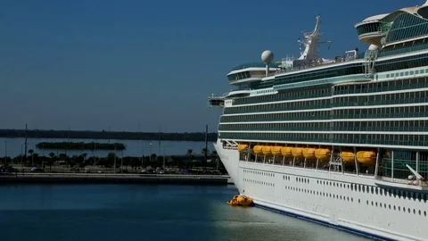 Passing by a large cruise ship Stock Footage