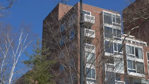Passing by Large Plain Apartment Complex Parallax Shot in Boston, Massachusetts Stock-Footage 92184203