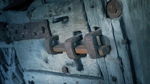 Passing Locked Prison Door Historical Scene Stock Footage 282489258