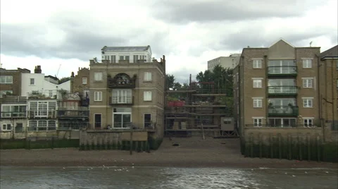 Passing mixed riverside buildings 스톡 동영상 43443100