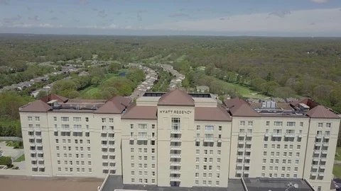 Passing Over the Hyatt Regency Stock Footage 75624685