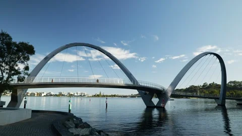 Passing a Perth pedestrian towards Elizabeth Quay Bridge 6K Stock Footage 312089365