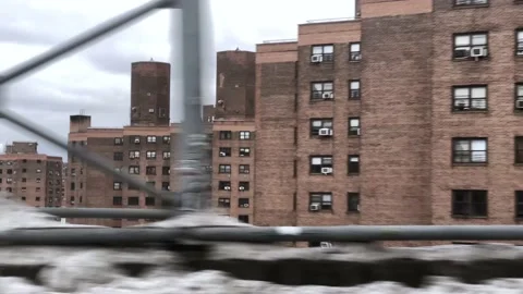Passing red brick housing projects Lower East Side Manhattan New York City NYC Stock Footage 148005832