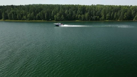A passing ship, a boat, from right to left the Angara River, Lake Baikal. Stock Footage 170700832