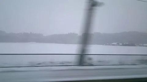 Passing through a beautiful, rural landscape in a snow storm in Austria Video stock 84929686