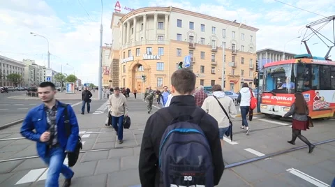 Passing through the crowd of people on the avenue. Summer. Minsk city. Stock Footage 63210152