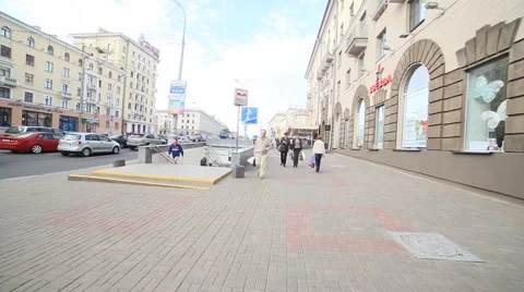 Passing through the crowd of people on the avenue. Summer. Minsk city. Stock Footage 63210208