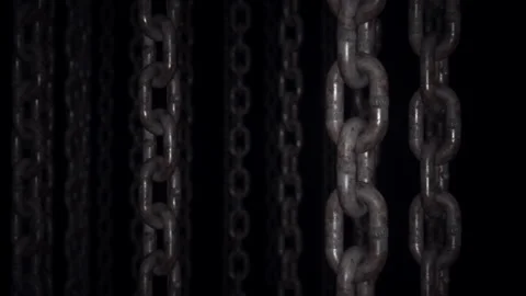 Passing through a dark and unsettling place filled with moving chains. Vídeos de archivo 336401435