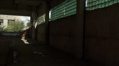 Passing through the empty hangar Video stock 39844801