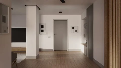 Passing Through Modern apartment into the opening door with Alpha channel Stock Footage 235329352