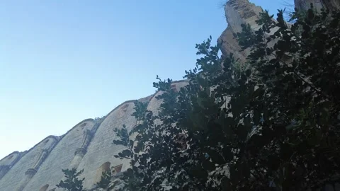 Passing through the sky-high trees and monastery walls. Stock Footage 234209322