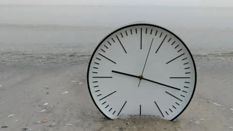 Passing Time Concept Background, Big White Clock on Sand Sea Stock-Footage 86636948