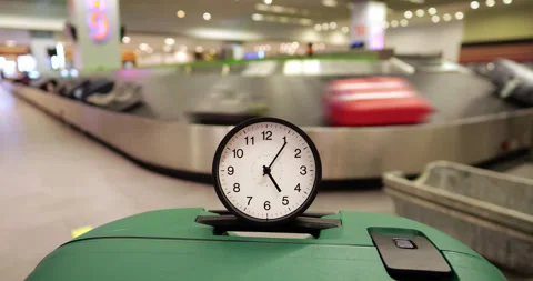 Passing time while waiting for luggage at the airport baggage claim Stock Footage 345582890