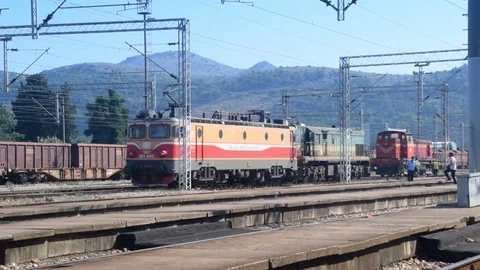 The passing train and engine driver Stock Footage 74664212