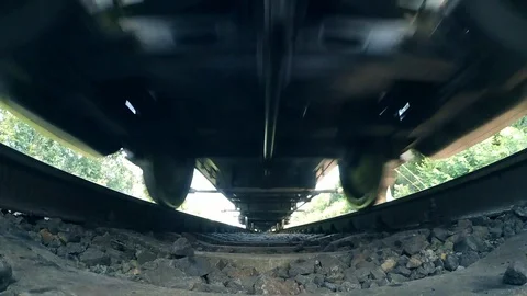 Passing train bottom view wide angle Stock-Footage 95414647