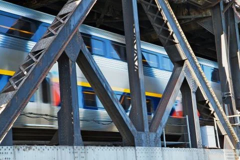 Passing train on bridge Stock Photos
