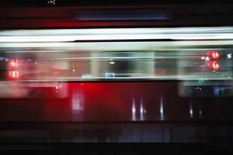 Passing train at night, long exposure Stock Photos