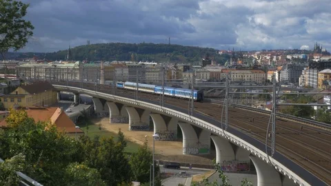 Passing trains in Prague. Stock Footage 117682635