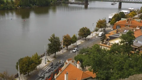 Passing trams in Prague Stock Footage 117681568