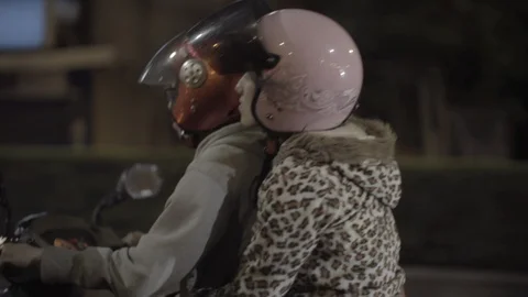 Passing by two people on a scooter Stock Footage 85812462